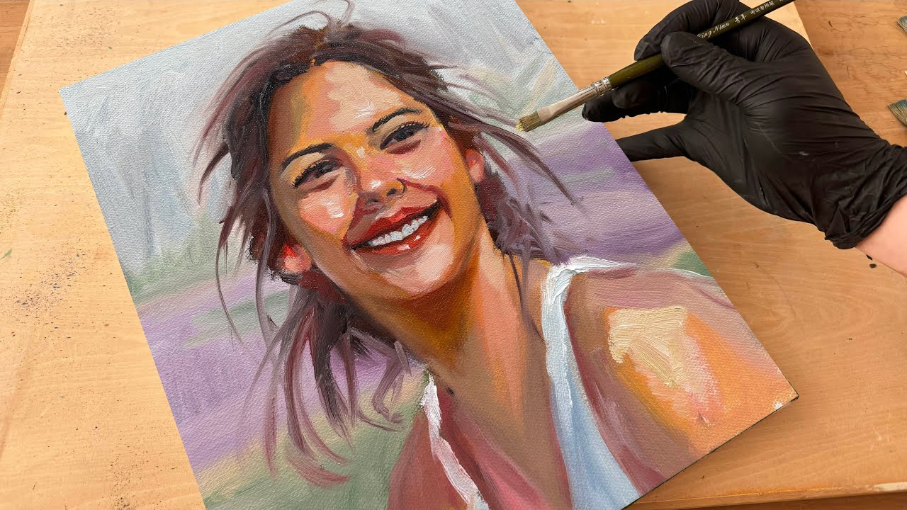 Glowing Smile Portrait - Acrylic & Oil Painting Tutorial