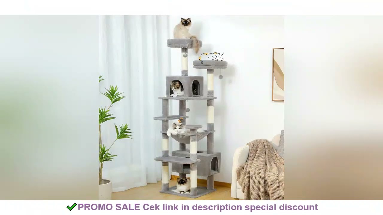 Large Cat Tree and Tower for Indoor Cats With Sisal-Covered Scratching Posts Spacious Hammock Padded