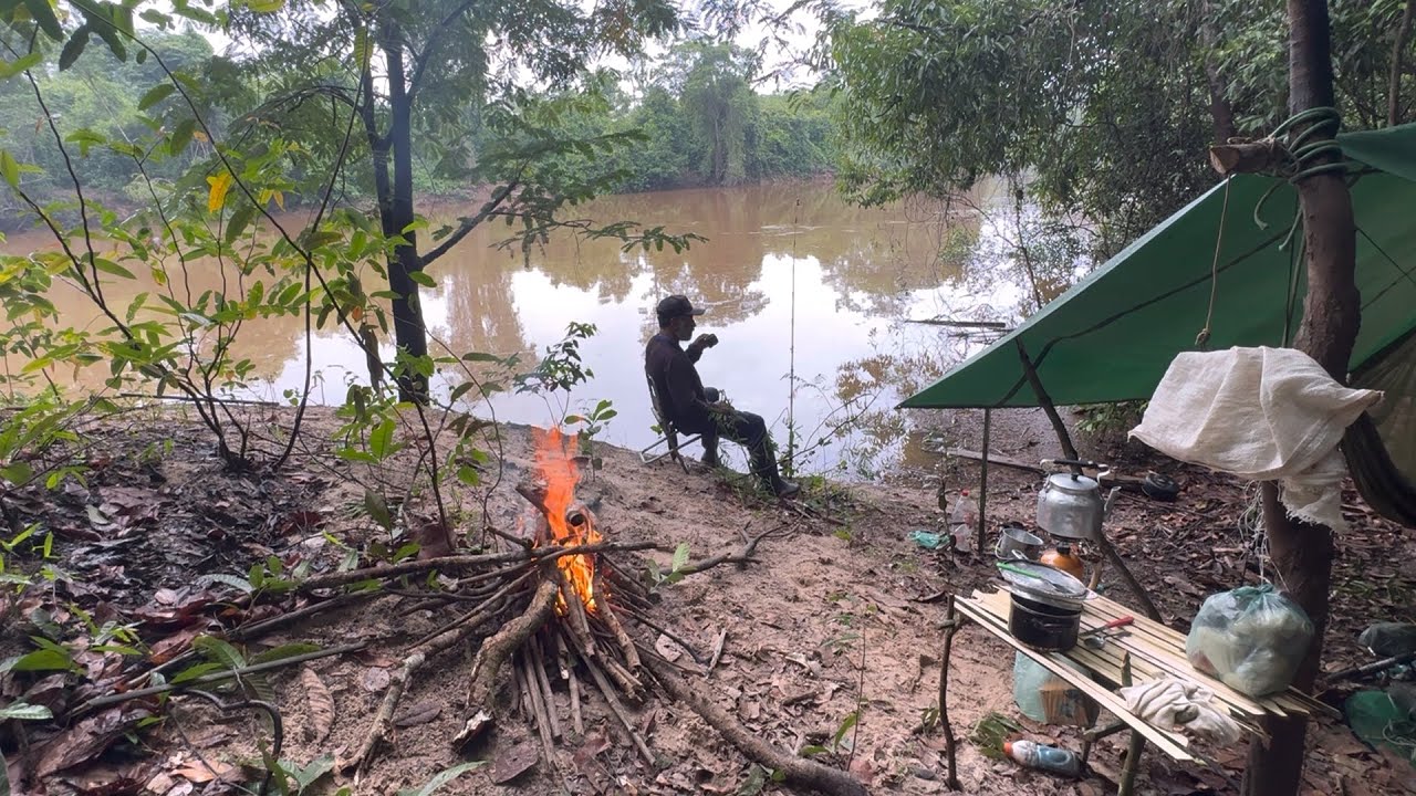 🏕️ACAMPEI NA BEIRA DO RIACHO PESQUEI  UM BRUTO FIZ PEIXE FRITO MUITA CHUVA