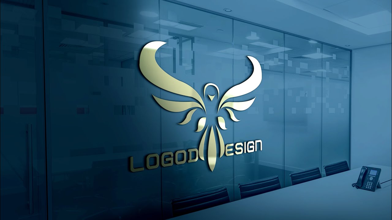 3d glass wall logo mockup