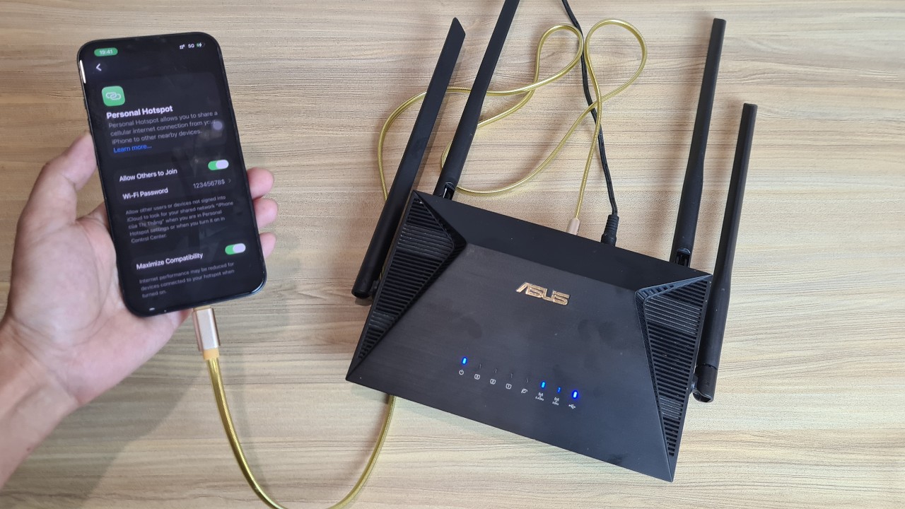 Share Internet from iPhone to ASUS WiFi 6 router using cable