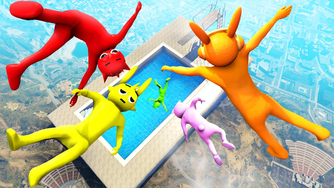 Incredibox Sprunki Group Large Water Pool Ragdolls and Jumps in GTA 5