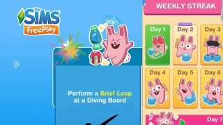 PERFORM A BRIEF LEAP AT A DIVING BOARD | WEEKLY STREAK | DAILY TASKS | THE SIMS FREEPLAY