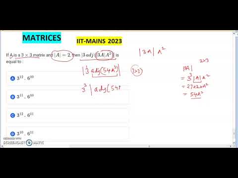 If A is a 3x3 matrix and |A|= 2 then |3adj|3A|A^2| is equal to # ...
