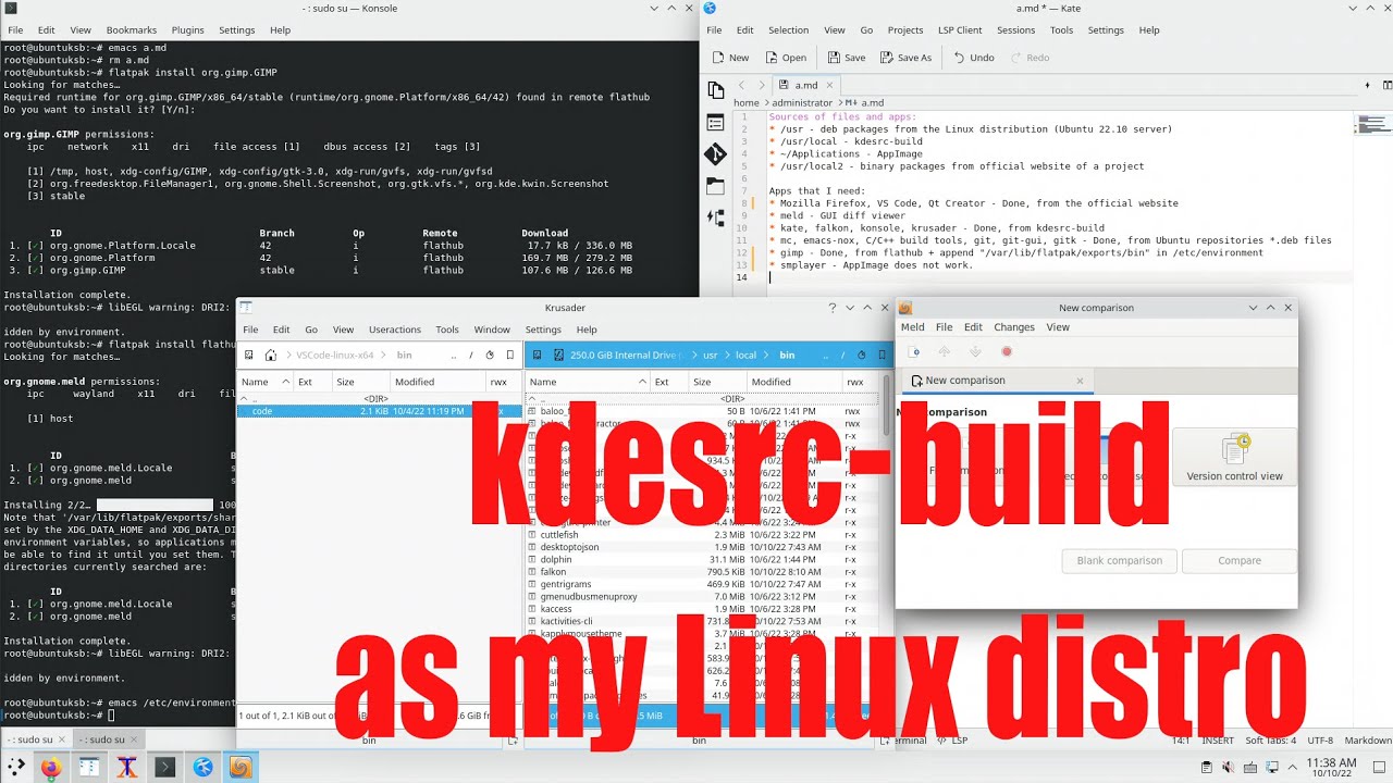 Linux distro with all GUI apps installed from kdesrc-build, flatpak, tar - October 2022 - 96f3c1a2