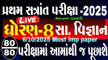 std 8 SS Most Imp paper 6/10/2025 pratham satrant pariksha | SS | dhoran 8 samajik vigyan | ધોરણ 8