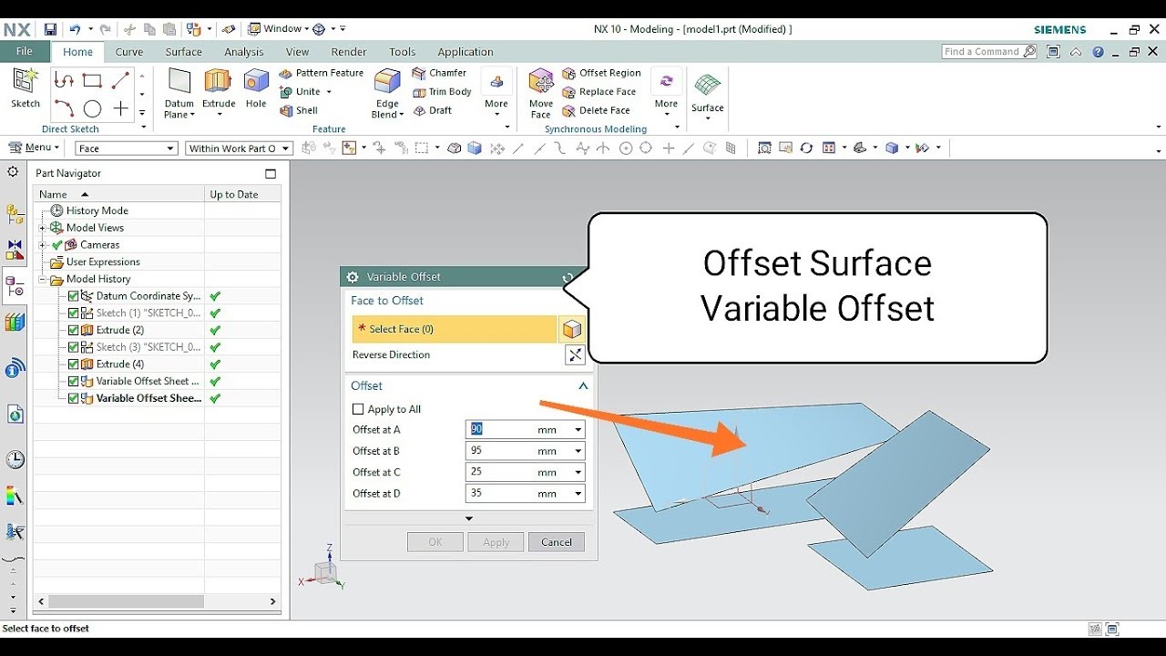 Nx Cad Offset Surface and Variable Offset Surface | Tamil | - YouTube
