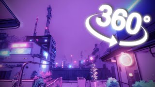 360º VR | ANIME CYBERPUNK ROOFTOP in a FUTURISTIC CITY | Neon Ambience