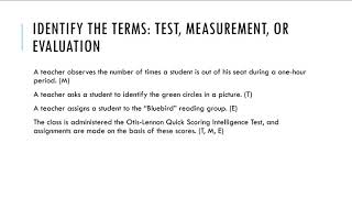 Testing Measurement Evaluation (Module 4)