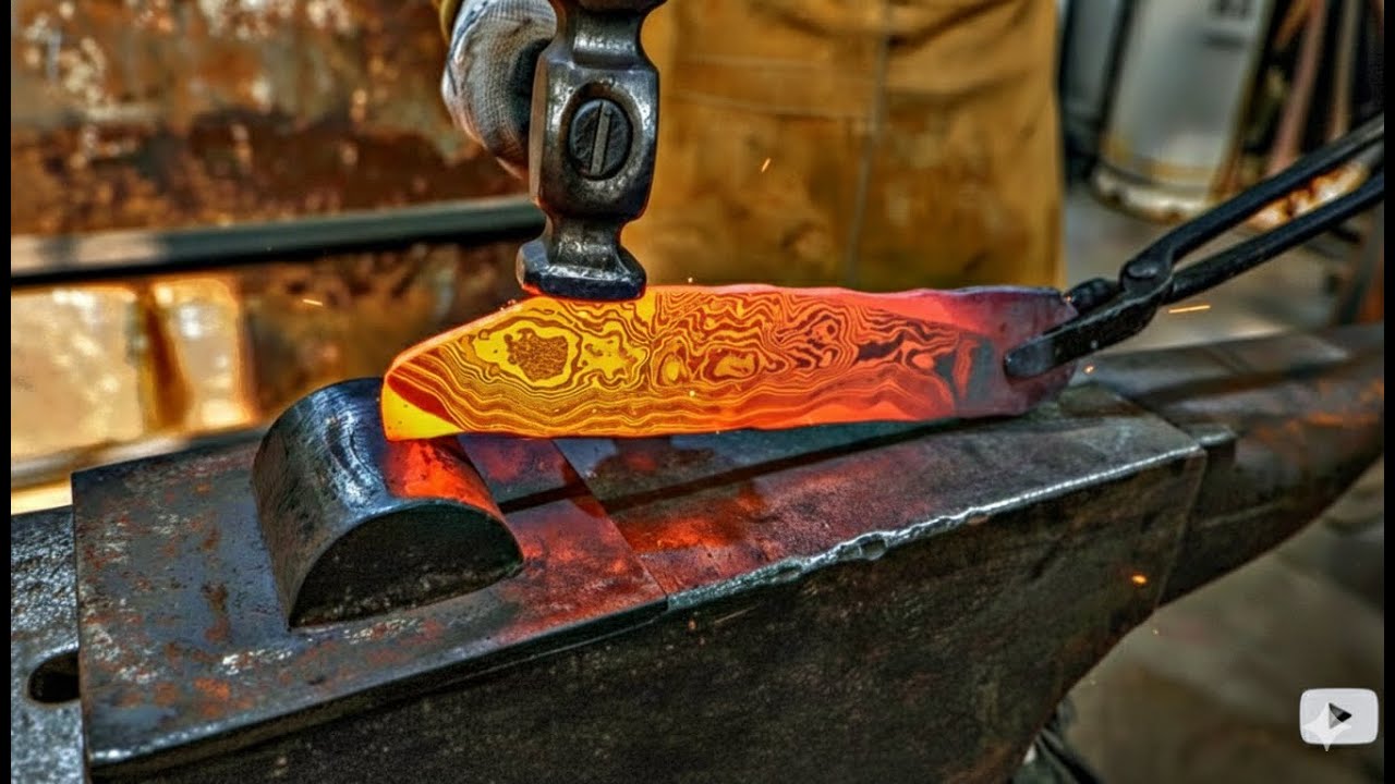 Изготовление ножа кукри из дамасской стали Санмай