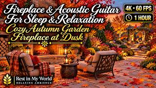 Cozy Autumn Garden Fireplace at Dusk 🍁 Fire Sounds & Soft Guitar Music for Sleep | 4K 60FPS screenshot 5