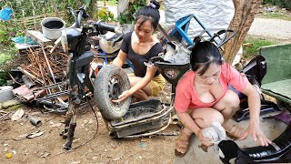 Girl restores an electric bicycle bought from scrap. Turn scrap electric bicycles into supercars