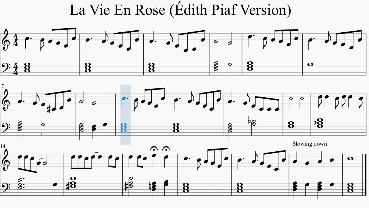 La Vie En Rose Easy Piano Sheet Music For Intermediate Players Youtube