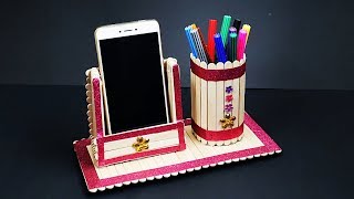 DIY Pen Stand and Mobile Phone Holder With Icecream Sticks | Icecream Stick Craft screenshot 2