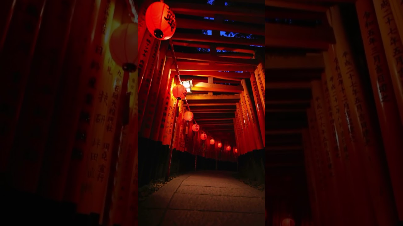 Exploring Fushimi Inari Shrine at Night with Lanterns in Kyoto 