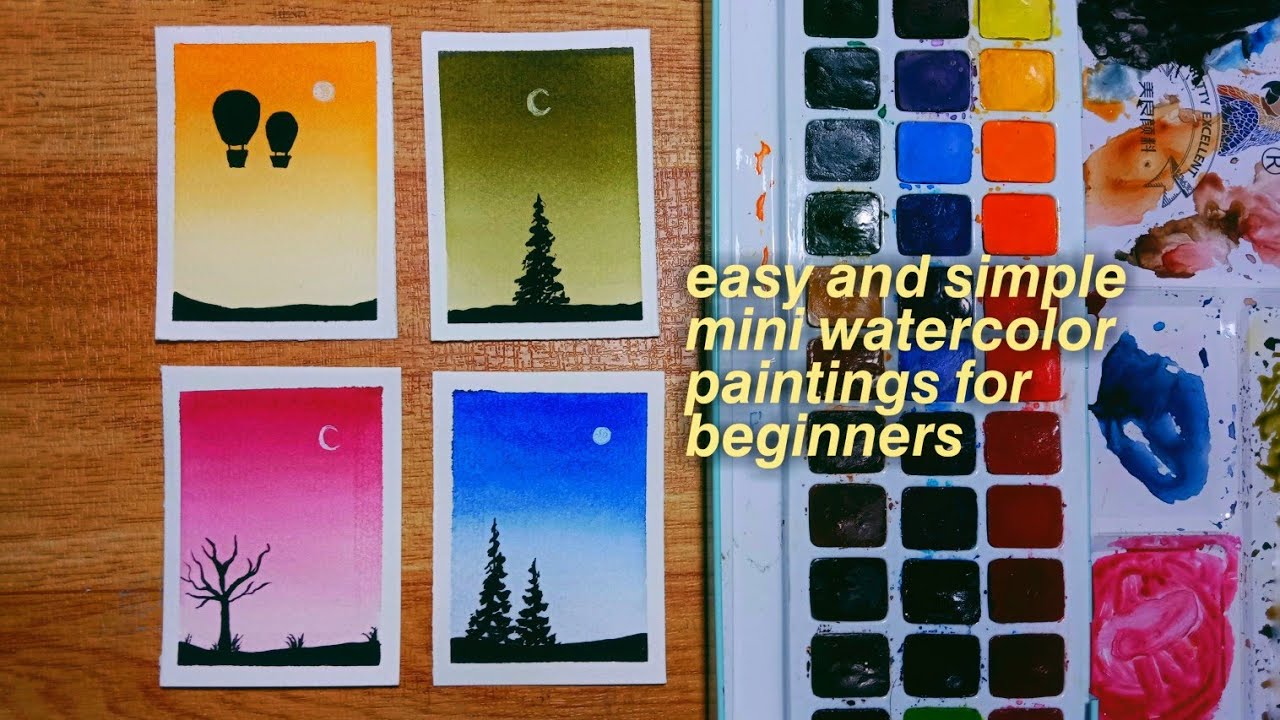 Watercolor Painting Ideas for Beginners - How to Paint a Cotton Candy  Sunset with Palm Trees 