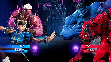 Evil Ryu & Chun Li vs Blue Hulk & Venom (Very Hard) - Marvel vs Capcom | 4K UHD Gameplay