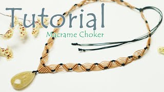 Advance macrame choker-How to make-Necklace with stone-Rutilated quartz-Waxed thread-Handmade