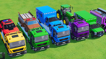 TRANSPORTING POLICE CARS, AMBULANCE, FIRE TRUCK, COLORFUL CARS WITH TRUCK GAME FARMING SIMULATOR 22