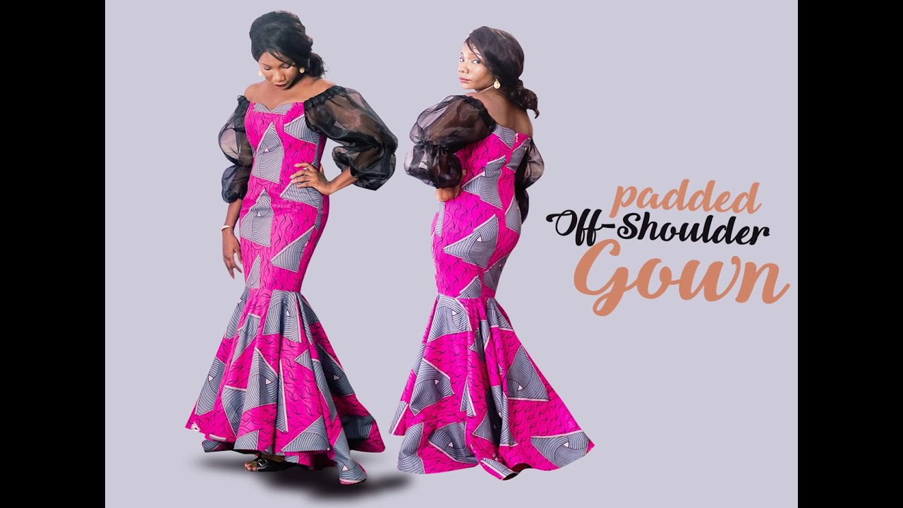 How to Make a PADDED OFF SHOULDER GOWN| ELASTIC SLEEVE| DOUBLE CIRCLE FLARE