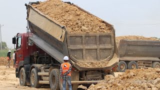 ឡានចាក់ដី អាប៉ុលរុញដីធ្វើផ្លូវ Dump trucks Dozer Motor grader Road roller working road construction