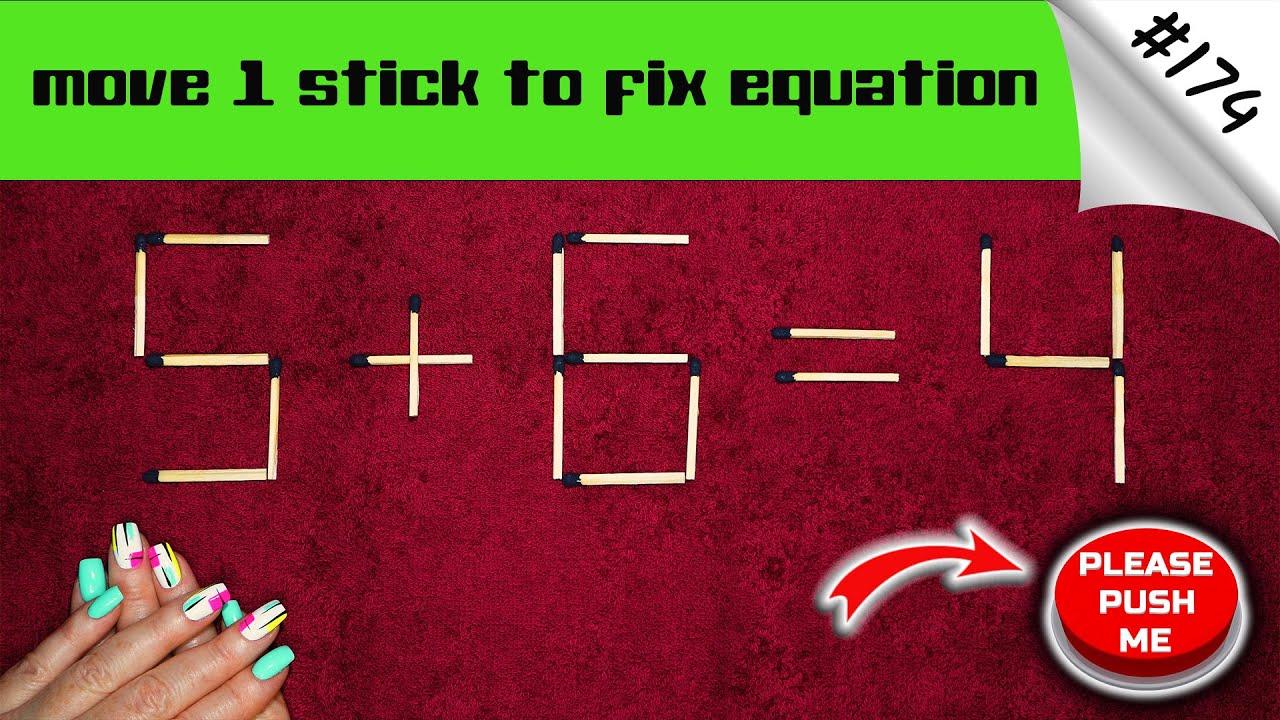 Matchstick puzzle #174 | Match puzzle 5+6=4 with hint and solution ...