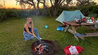 Solo Camp &amp; Cook in Florida Wilderness | Cooking Over a Fire &amp; Homemade Ice Cream