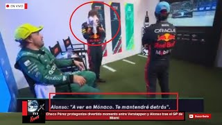 Checo Pérez protagoniza divertido momento entre Verstappen y Alonso tras el GP de Miami