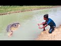 Fishing Video || A very skilled boy is fishing in the village pond using four hooks || Catching fish