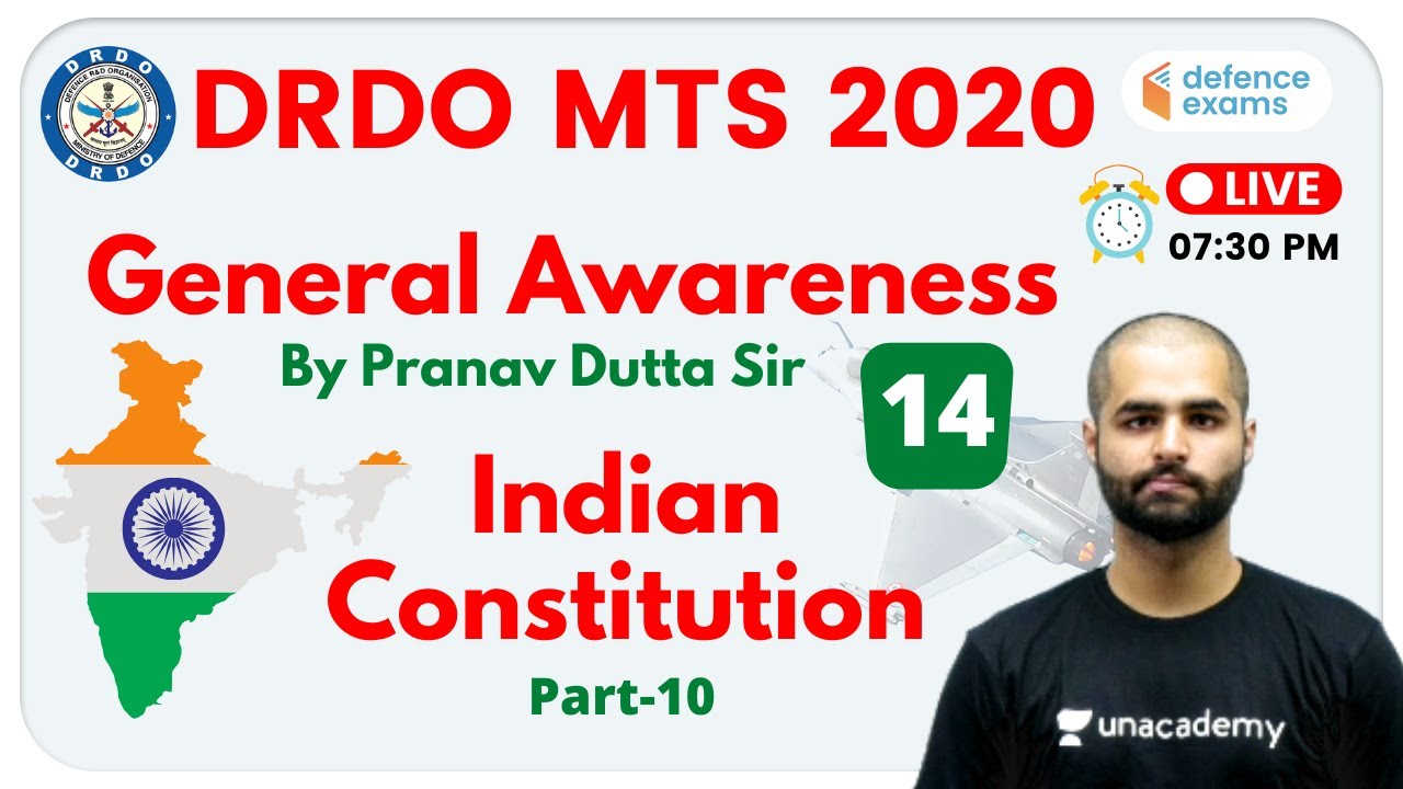 7:30 PM - DRDO MTS 2020 | General Awareness | GK by Pranav Sir | Indian Constitution (Part-10)