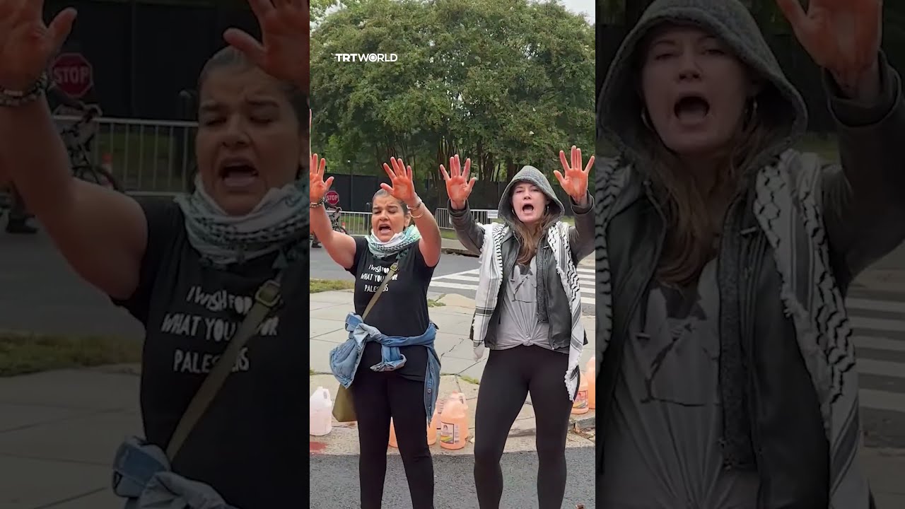 Pro Palestine Protesters Hold Demonstration Near British Embassy In Washington DC
