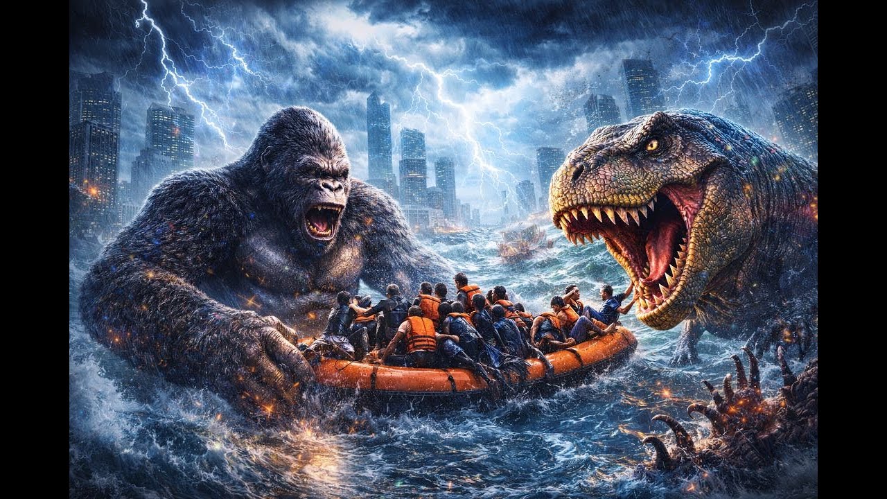 T. Rex - King Kong saving people amidst a fierce storm - Part 1. @trungkienai