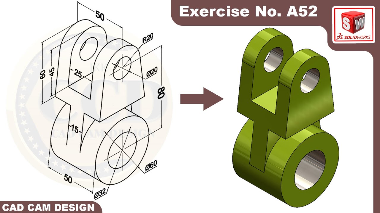 SolidWorks Tutorial for beginners Exercise A52 - YouTube
