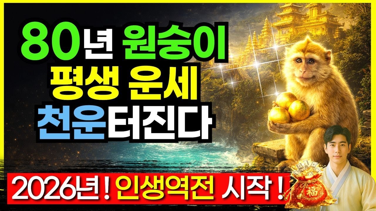[1980년생 원숭이띠 운세] ✨ 2026년 병오년 신년운세 총정리 🔮80년생 경신생 월별운세·대운·재물운·건강운·개운법 완벽 해석