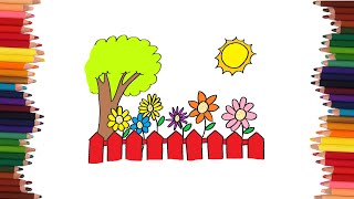 How to draw a garden with flowers | Easy drawings