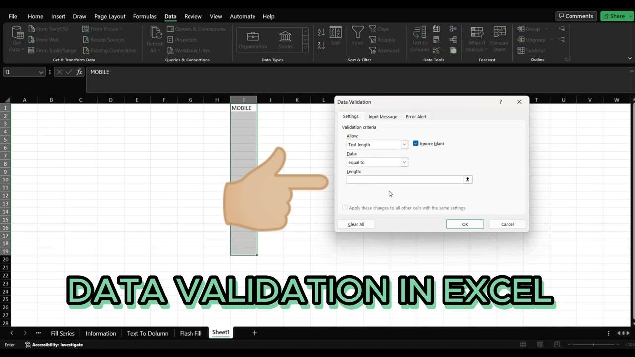 How to use DATA Validation tool in Excel - YouTube