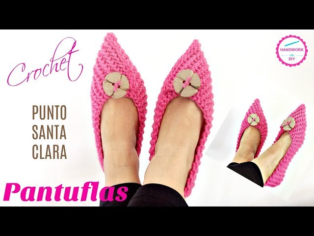 CÓMO TEJER PANTUFLAS CROCHET EN PUNTO SANTA CLARA