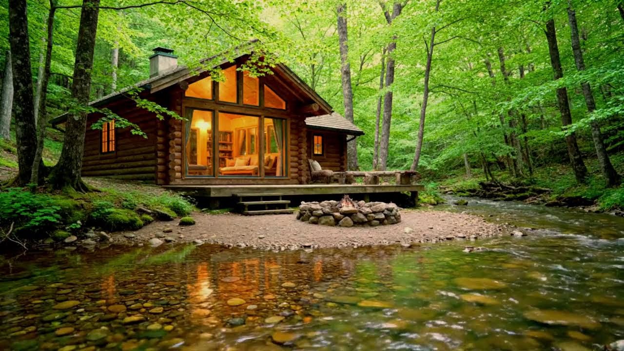Peaceful Forest Cabin Ambience 🍂 Calm Nature Sounds and Cozy Campfire ...