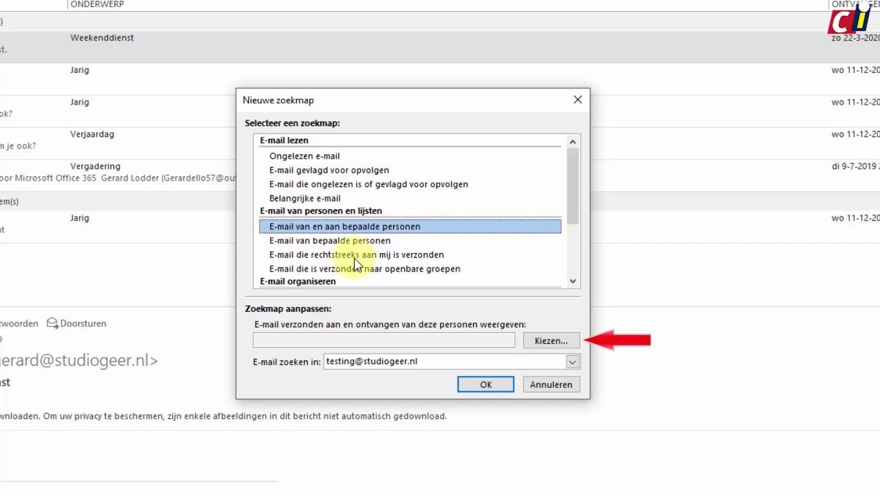 Update Zoekmappen in Outlook