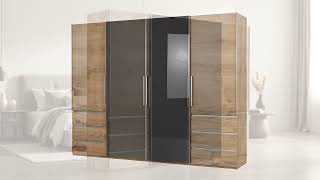 Schwebetürenschrank Level 36 C - Eiche Dekor / Hochglanz Graphit - 300 x 236 cm - Mehr als 5 Schubla