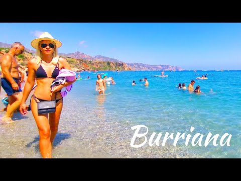 Spain Beach Walk [4K] ☀️ Beautiful Clear water Nerja Playa Burriana