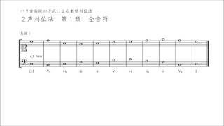 パリ音楽院の方式による厳格対位法　２声対位法　第１類　全音符（定旋律：長調 1）