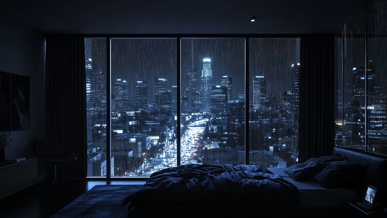 Light Rain Night City Ambience for Relaxation, Study & All Night Deep Sleep | No Ads