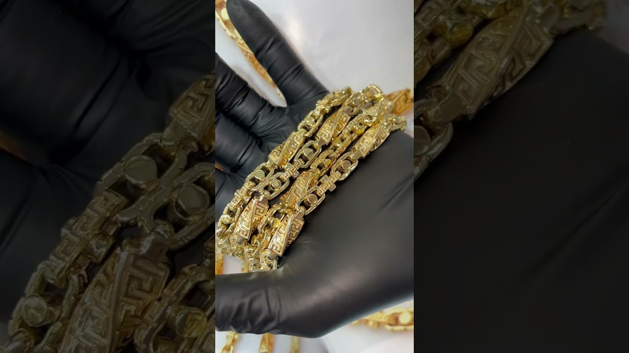 14k Yellow Gold Solid Greek Key Link Chain 36 inches 8.5mm 