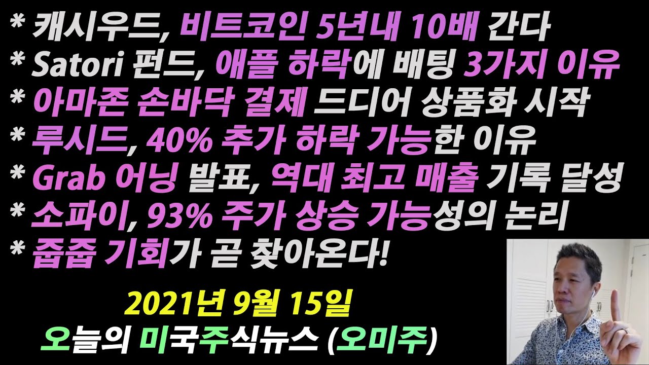(오늘의 미국주식뉴스) 캐시우드 비트코인 5년내 10배 간다 / 아마존 손바닥 결제 시스템 판매 개시 / 루시드 40% 하락 가능한  이유 / 한국에서 사면초가 구글의 운명은?