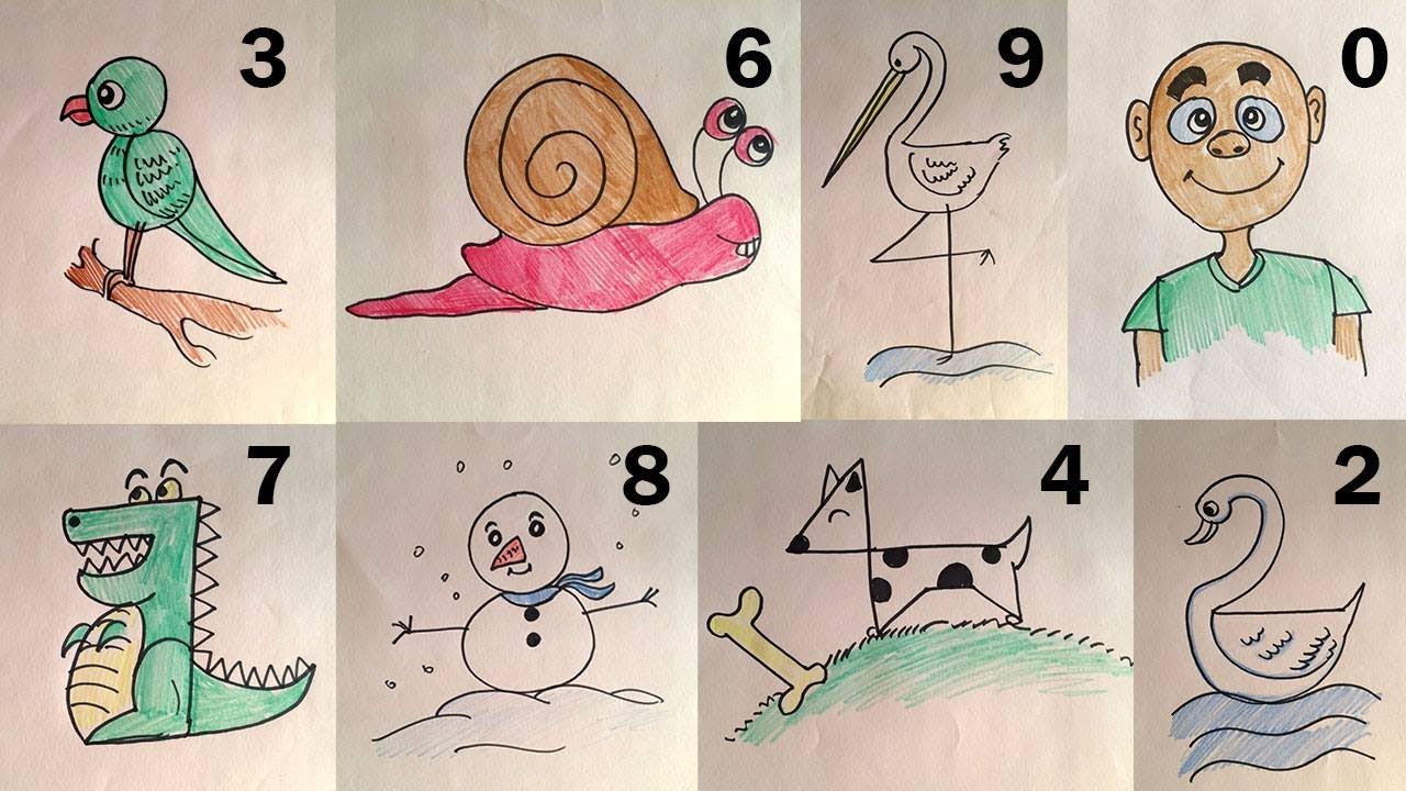 How To Draw Anything From Numbers 1 To 10 Easy Drawing For Kids Youtube
