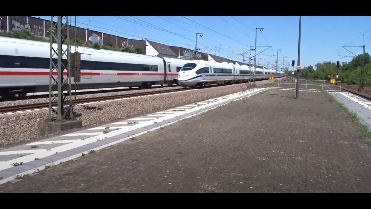 ICE Überholfahrt mit Europa ICE 3 auf der SFS Mannheim Stuttgart 2021 (Neulussheim),BR411,BR406