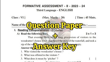 Class 6th FA-2 💯ENGLISH (Previous Year) Full Question Paper with Answers  | 6th 💯FA-2 Question Paper