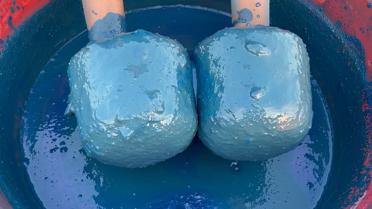 Super duper soft and dusty water crumbling pure blue cement with satisfying sound
