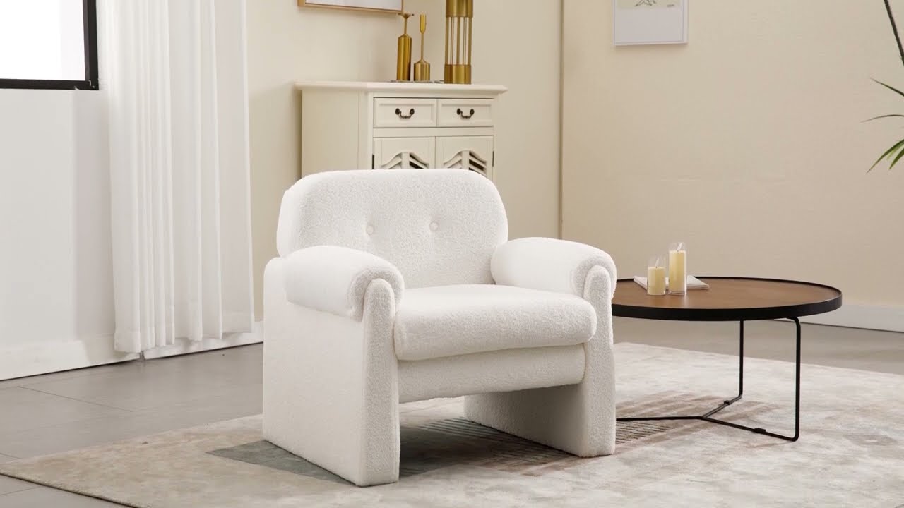 Moderner Sessel mit Armlehnen Relaxsessel mit Holzbeinen für Wohnzimmer/Schlafzimmer, Weiß